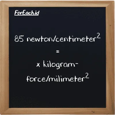 Example newton/centimeter<sup>2</sup> to kilogram-force/milimeter<sup>2</sup> conversion (85 N/cm<sup>2</sup> to kgf/mm<sup>2</sup>)